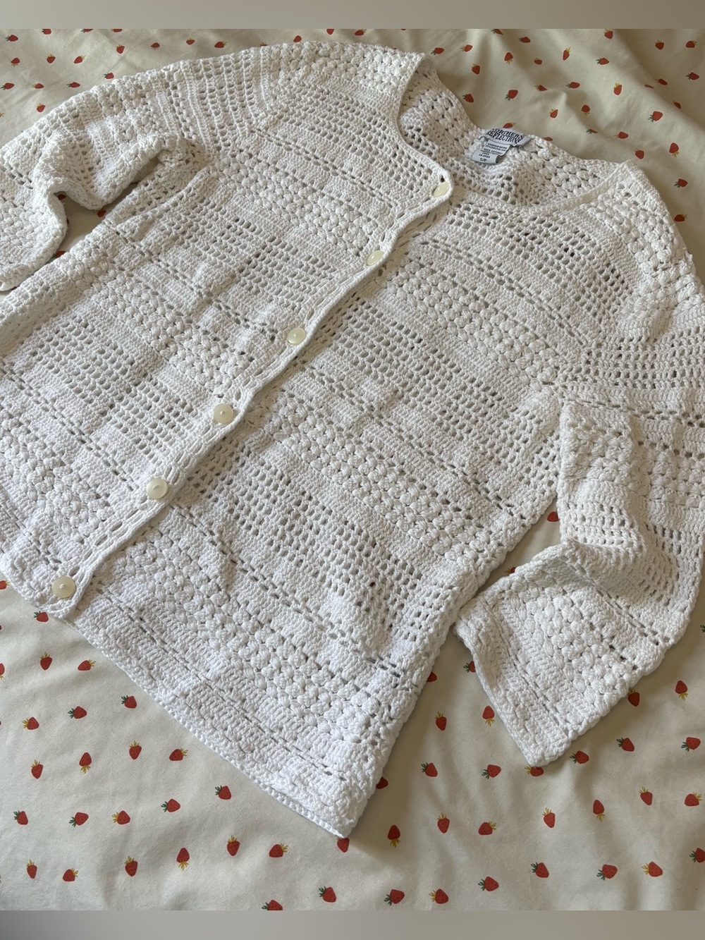 90s Northern Reflections White Crochet Button-Up Cardigan W/Small